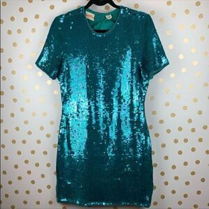 Scarlet Rage Vintage Silk Sequin Teal Mini Dress M